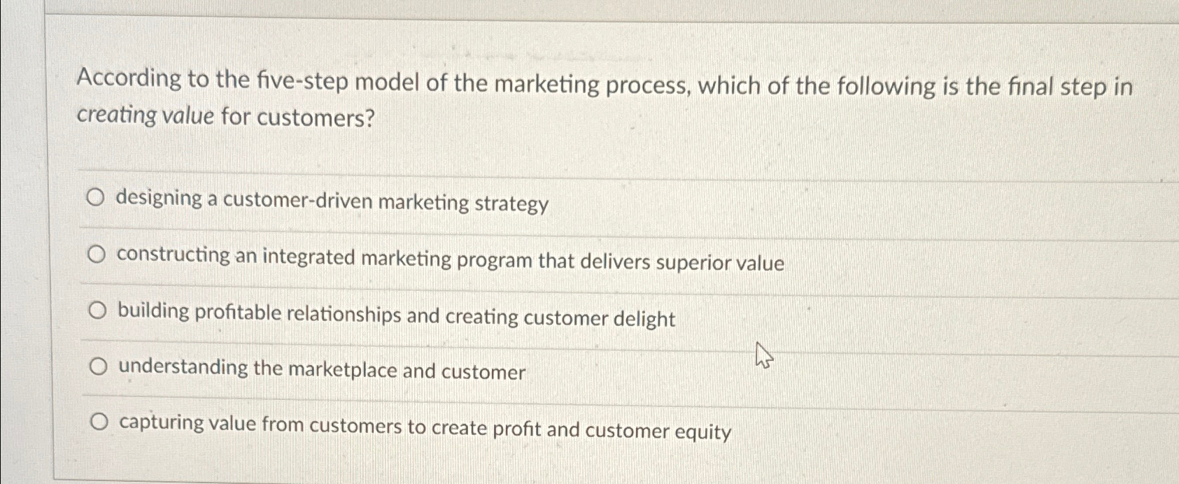 Solved According to the five-step model of the marketing | Chegg.com