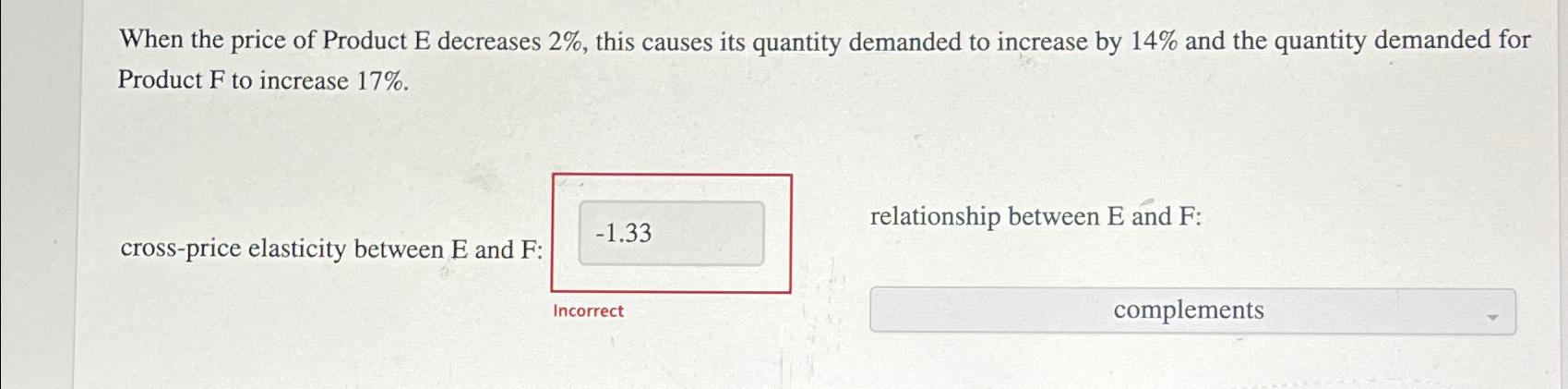 Solved When the price of Product E ﻿decreases 2%, ﻿this | Chegg.com