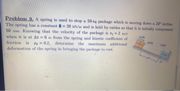 Solved Problem 3. A spring is used to stop a 50-kg package | Chegg.com