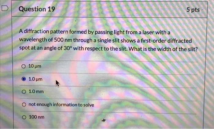 Solved Question 19 5 pts A diffraction pattern formed by | Chegg.com
