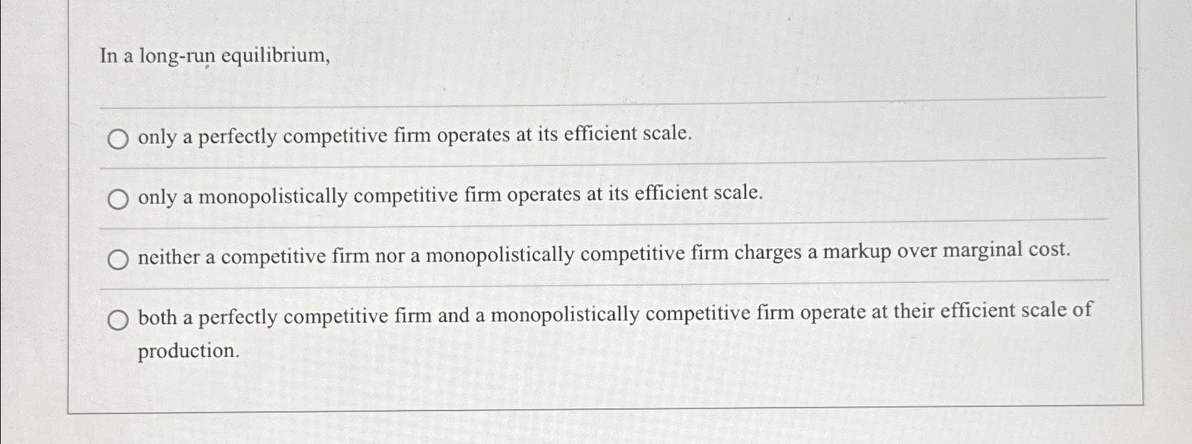 Solved In a long-run equilibrium,q,only a perfectly | Chegg.com