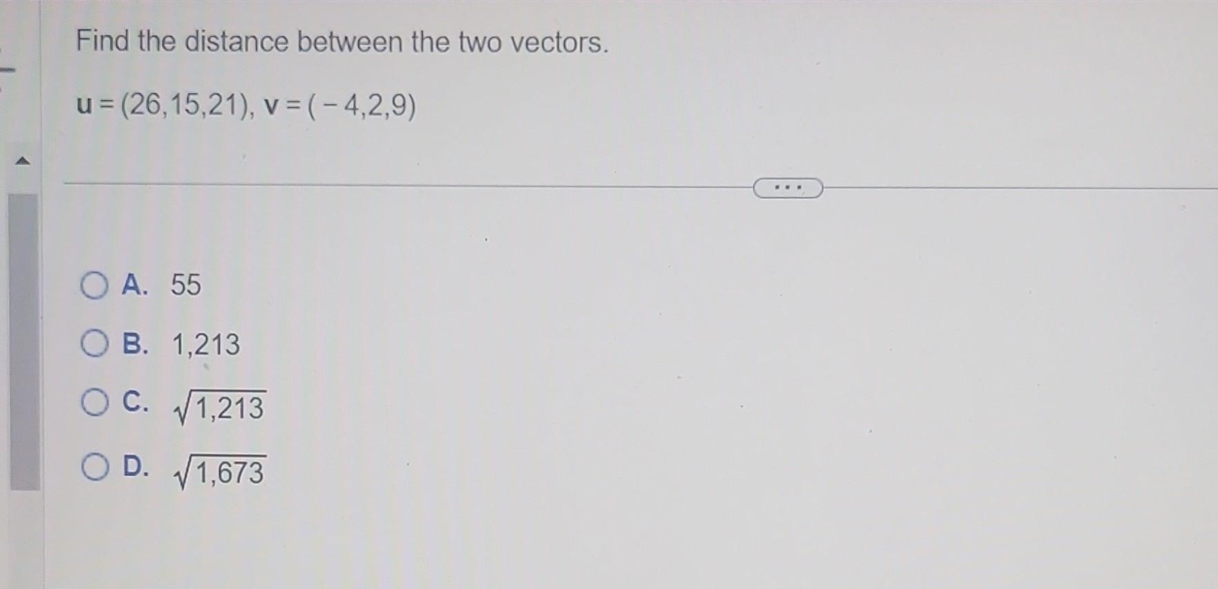 Solved Find the distance between the two vectors. | Chegg.com