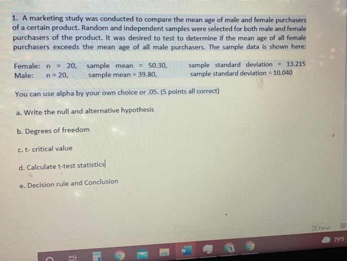 Solved 1. A marketing study was conducted to compare the | Chegg.com