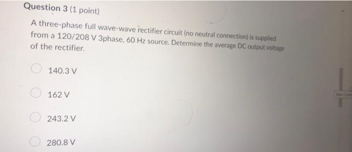 Solved Question 1 (1 point) A three-phase half-wave | Chegg.com