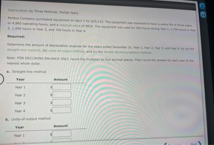 Solved D Depreciation by Three Methods; Partial Years Perdue | Chegg.com