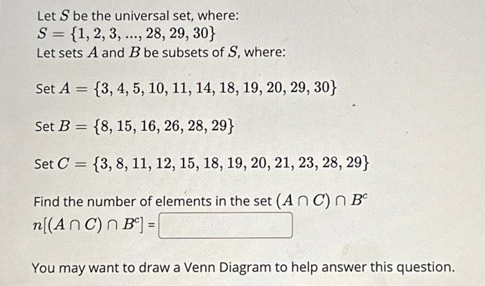 Solved Let S be the universal set, where: | Chegg.com