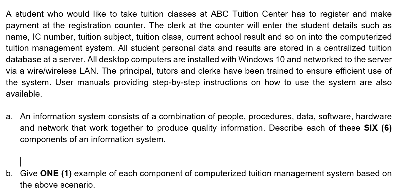 Solved A student who would like to take tuition classes at | Chegg.com
