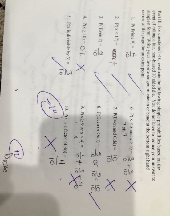 Solved Part III: For questions 1-10, evaluate the following | Chegg.com