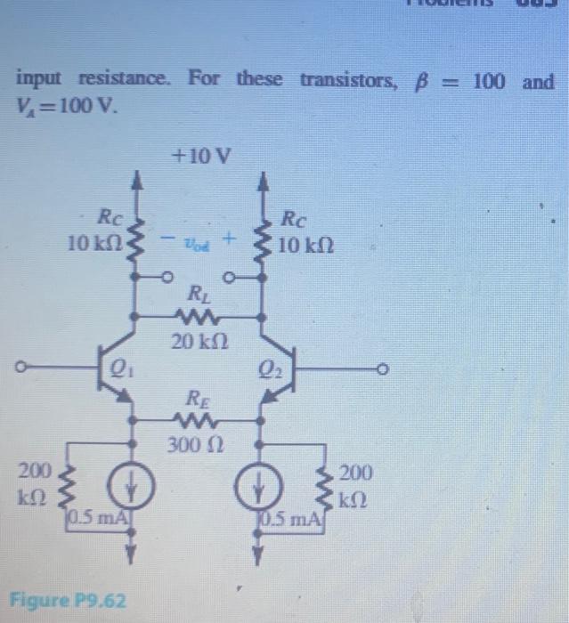 Solved 9.62 For the differential amplifier shown in Fig. | Chegg.com