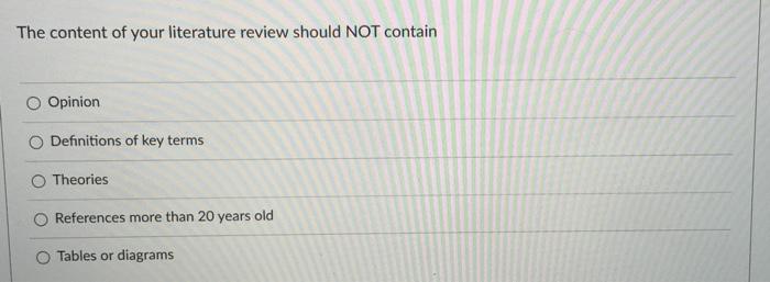 the content of your literature review should not contain