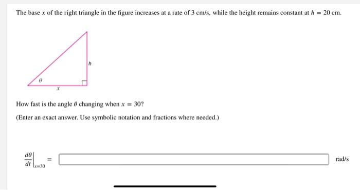 Solved The base x of the right triangle in the figure | Chegg.com