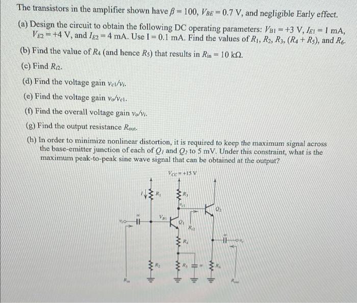 Solved The transistors in the amplifier shown have ß = 100, | Chegg.com