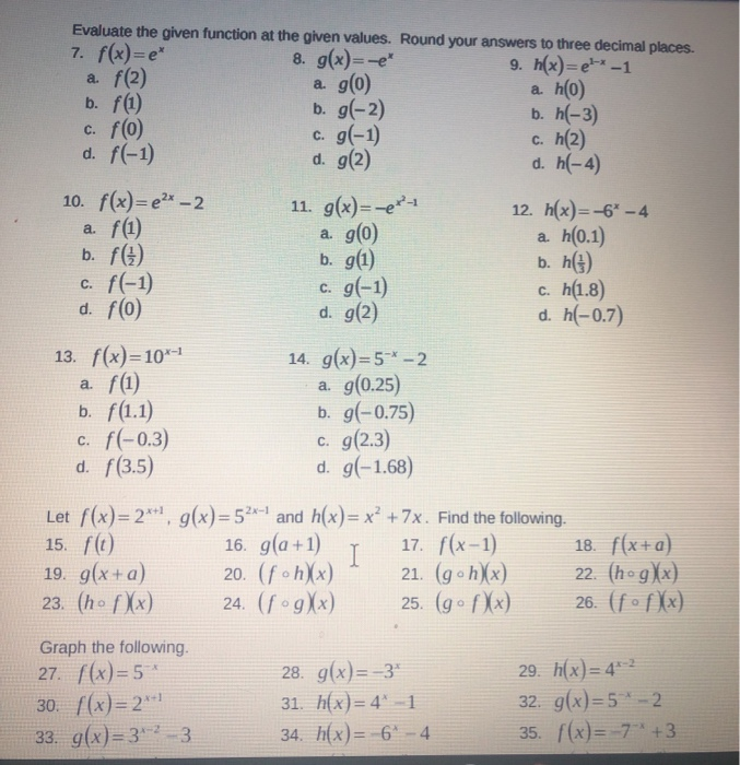 Solved Evaluate The Given Function At The Given Values 1 Chegg Com