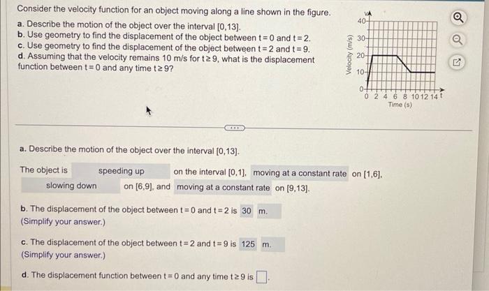 Solved Consider The Velocity Function For An Object Moving | Chegg.com