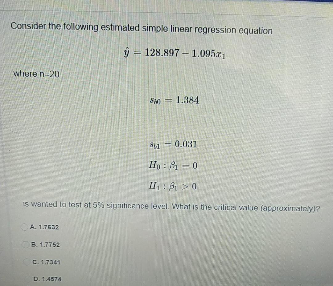 Solved Consider the following estimated simple linear | Chegg.com