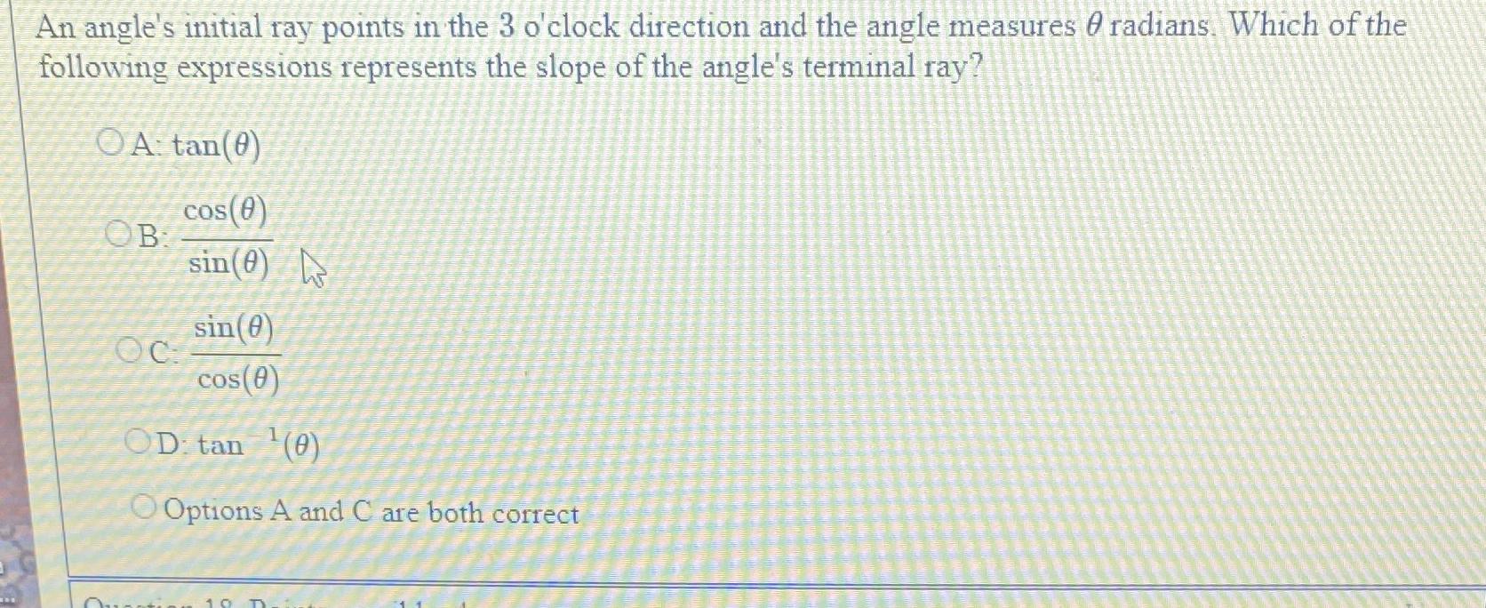 Solved An angle's initial ray points in the 3 ﻿o'clock | Chegg.com