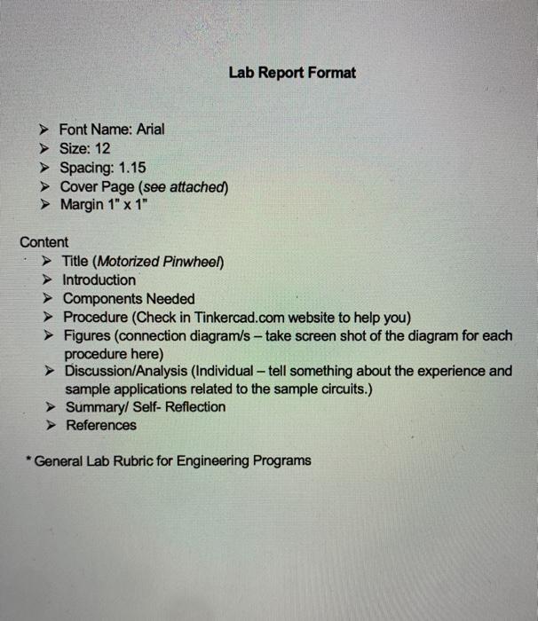 Lab Report Format Font Name: Arial Size: 12 Spacing: | Chegg.com