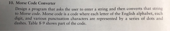 Solved Programming Problems Table 8-9 Morse code Character | Chegg.com