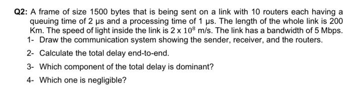 Solved Q2: A frame of size 1500 bytes that is being sent on | Chegg.com