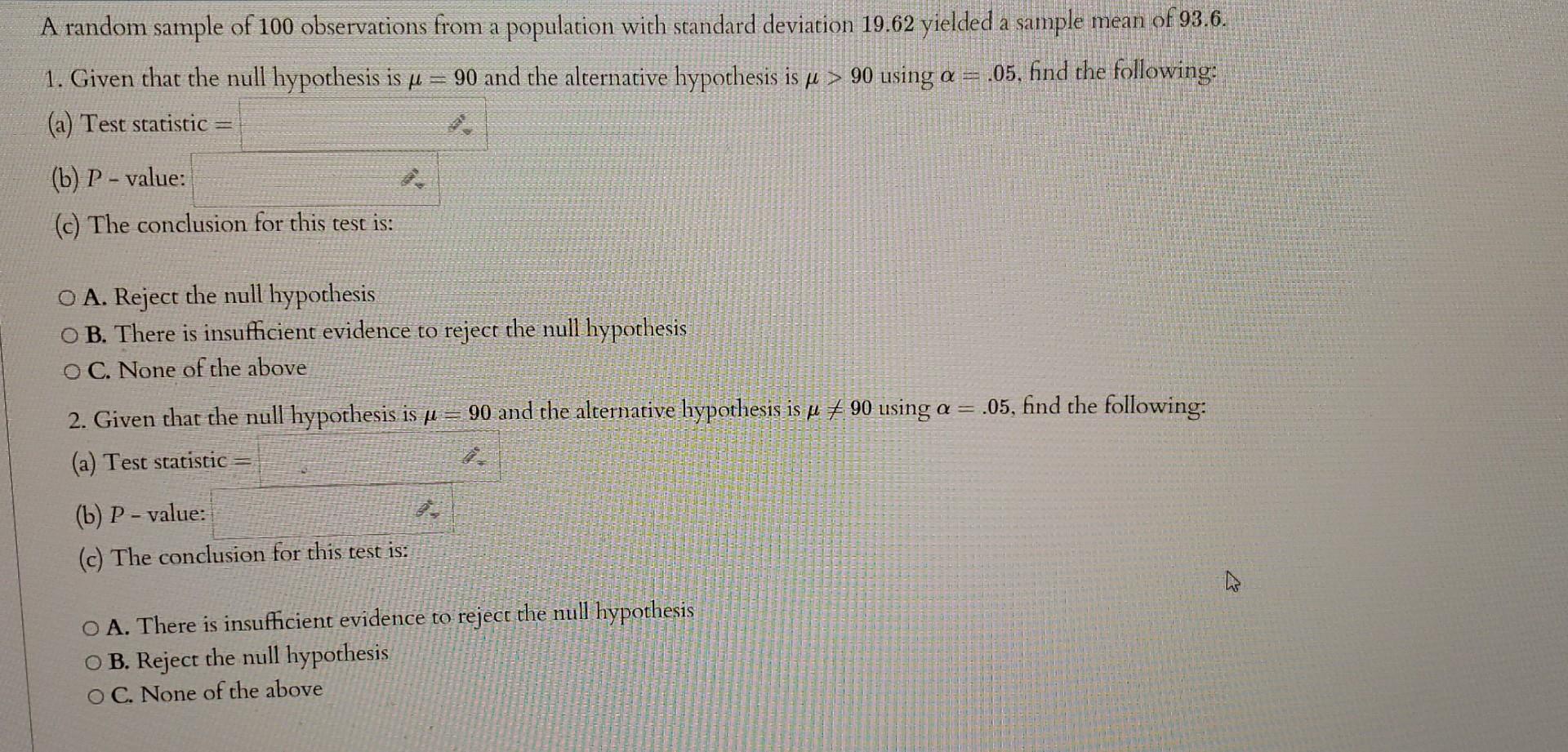 Solved A Random Sample Of 100 Observations From A Population | Chegg.com