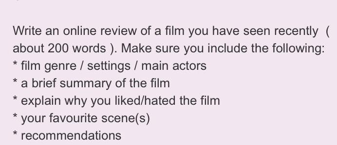 Solved * Write an online review of a film you have seen | Chegg.com