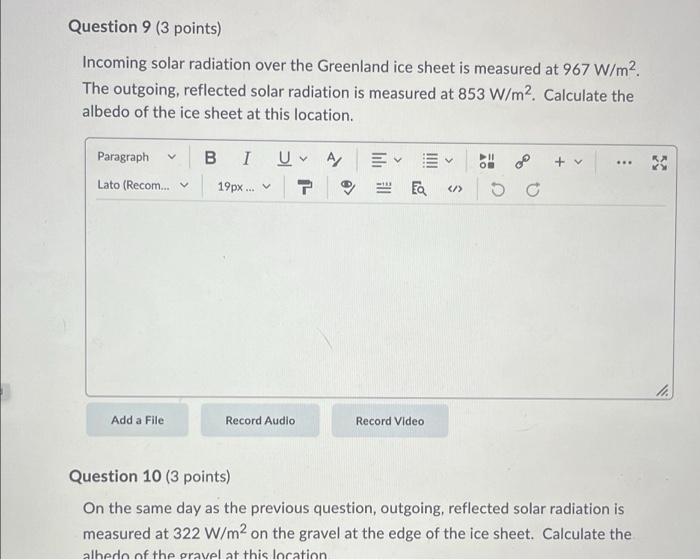 Solved Incoming solar radiation over the Greenland ice sheet | Chegg.com