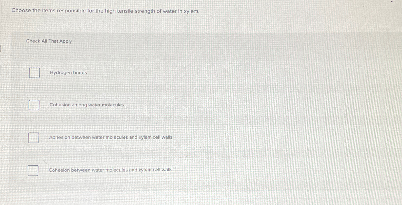 Solved Choose the items responsible for the high tensile | Chegg.com