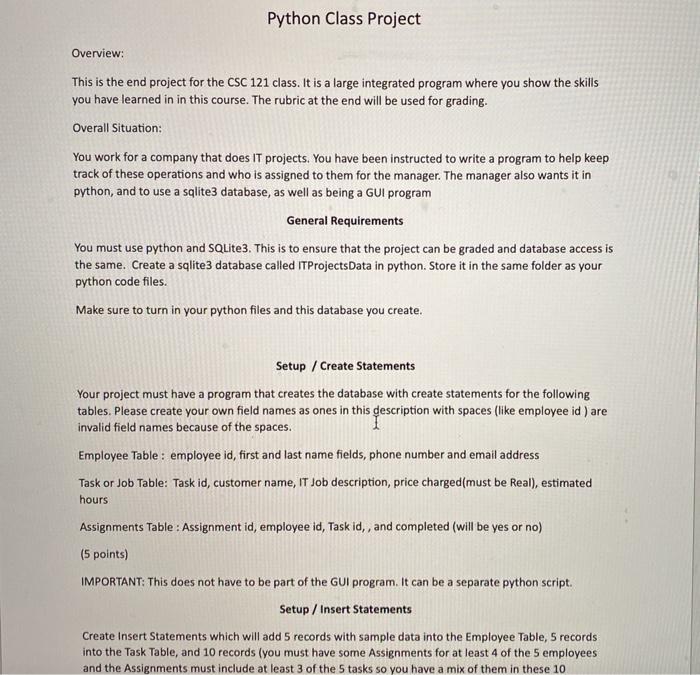 Solved Python Class Project Overview: This is the end | Chegg.com