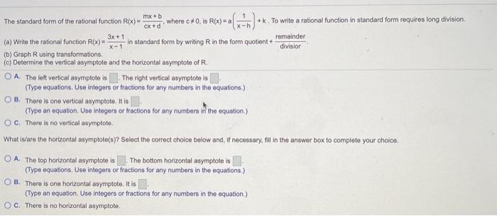 Solved mx+b The standard form of the rational function R(x)= | Chegg.com