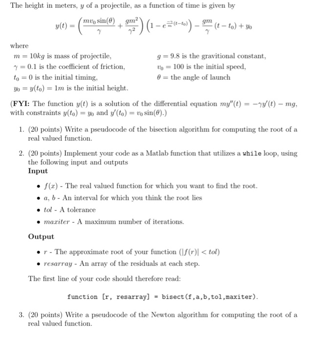 Solved The height in meters, y of a projectile, as a | Chegg.com