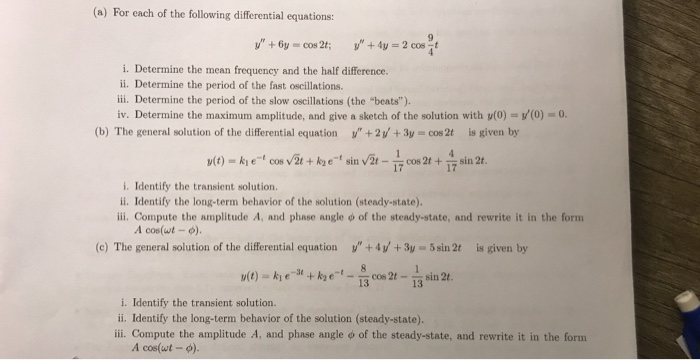 Solved (a) For each of the following differential equations: | Chegg.com