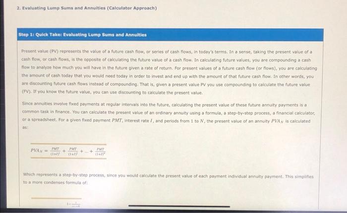 2 Evaluating Lump Sums And Annuities Calculator Chegg