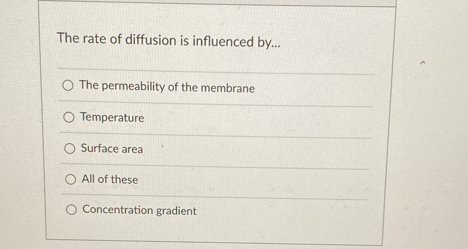 Solved The rate of diffusion is influenced by...The | Chegg.com