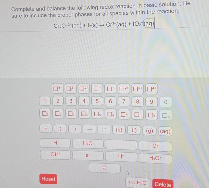 Solved Complete And Balance The Following Redox Reaction In | Chegg.com