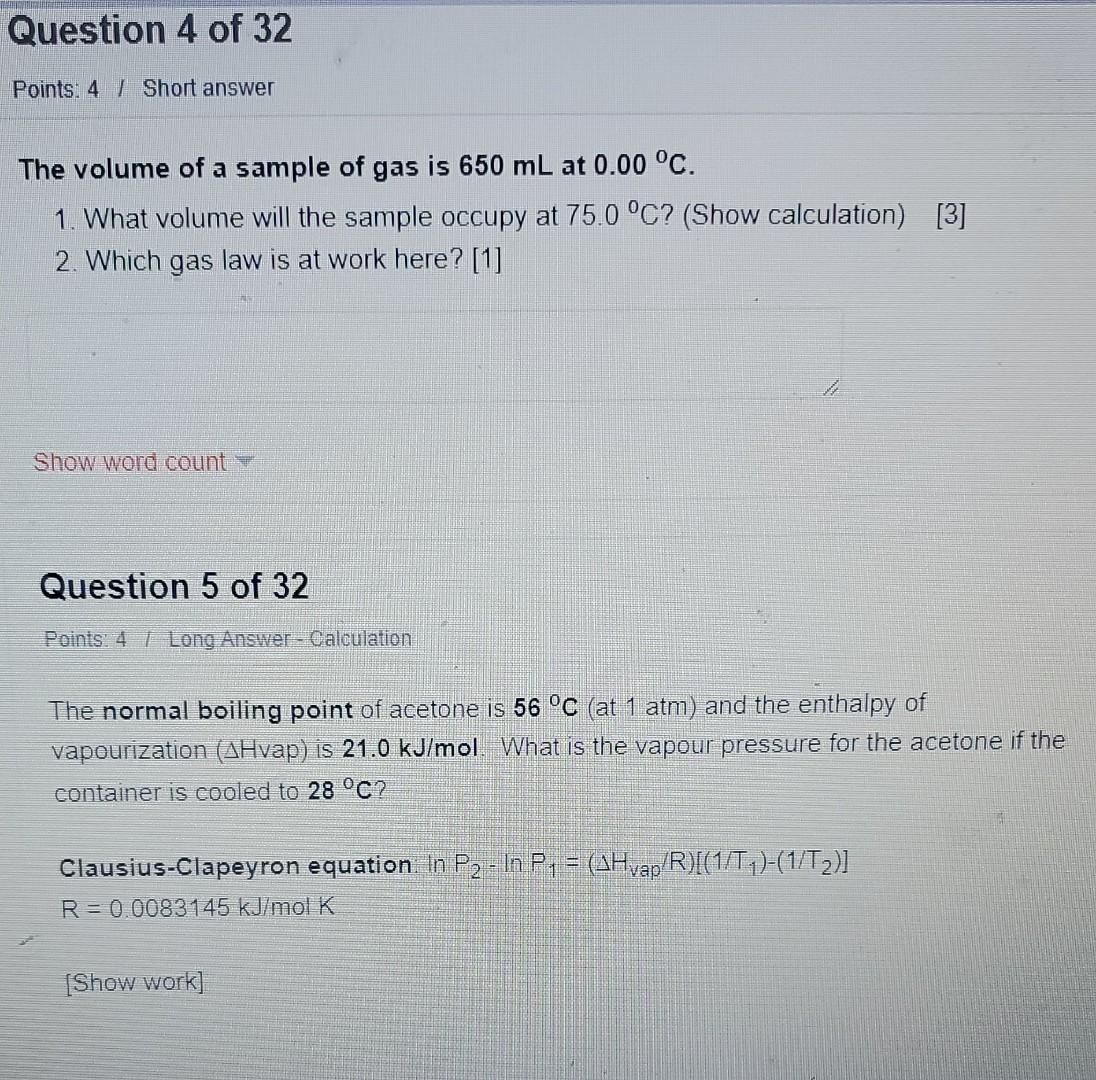 The volume of a sample of gas is \( 650 \mathrm{~mL} \) at \( 0.00^{\circ} \mathrm{C} \).
1. What volume will the sample occu