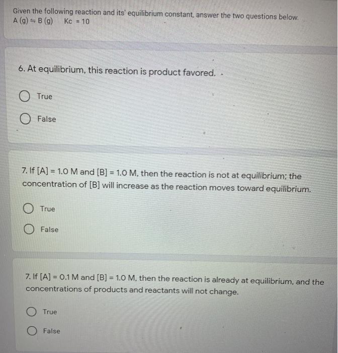 Solved Given the following reaction and its' equilibrium | Chegg.com