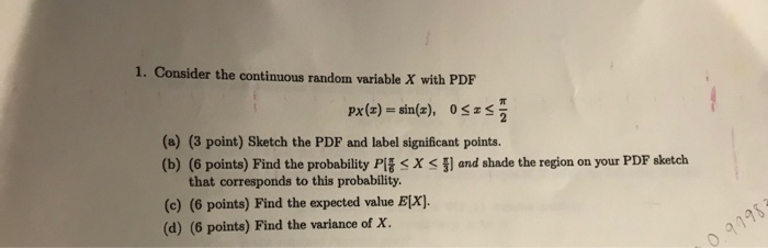 Solved 1. Consider the continuous random variable X with PDF | Chegg.com