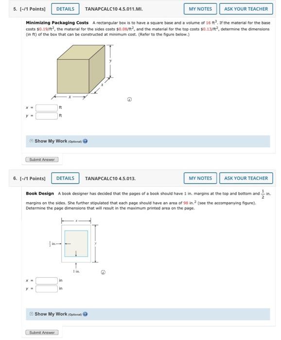 Solved Minimizing Packaging Costs A rectangular box is to | Chegg.com