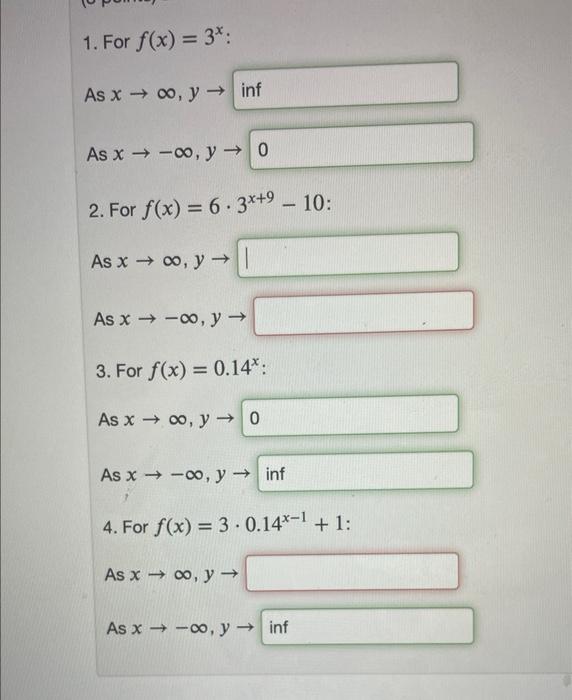 \[ f(x)=3^{x} \] \( f(x)=6 \cdot 3^{x+9}-10 \) \( \rightarrow \infty, y \rightarrow \) \( \rightarrow-\infty, y \rightarrow \