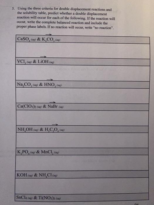 experiment 10 double displacement reactions answers