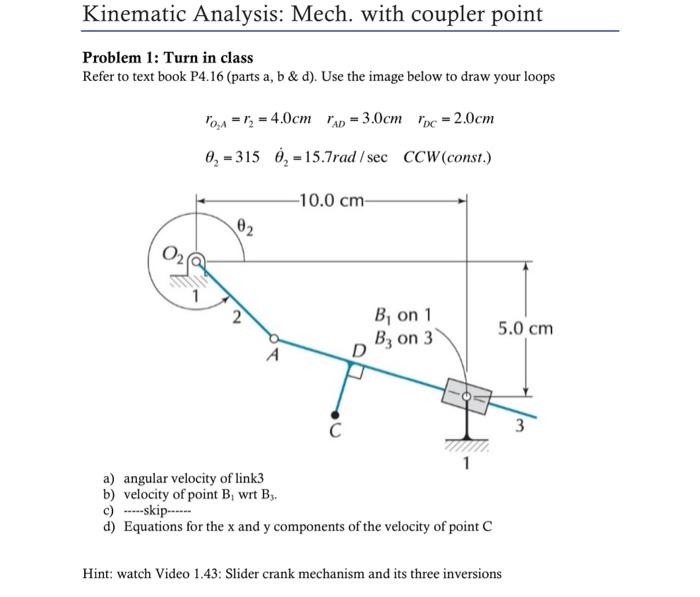 Solved Kinematic Analysis Mech. with coupler point Problem