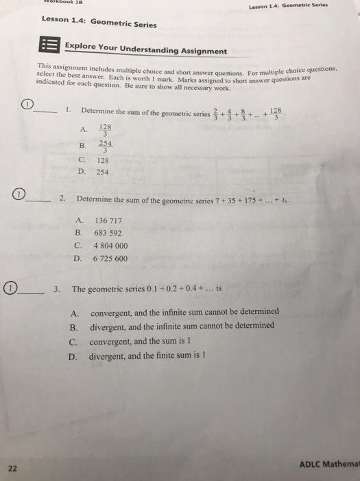 12.3 geometric series evaluate homework and practice answer key
