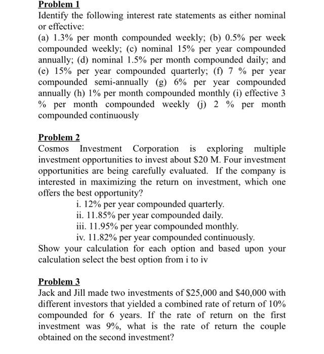 Solved Problem 1 Identify the following interest rate | Chegg.com