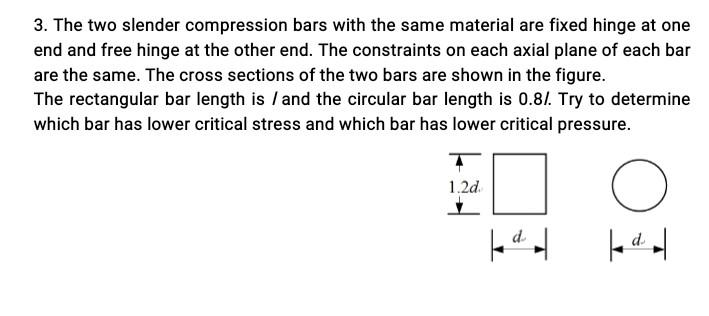Solved 3. The two slender compression bars with the same | Chegg.com