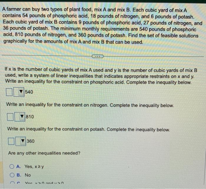 Solved A farmer can buy two types of plant food, mix A and