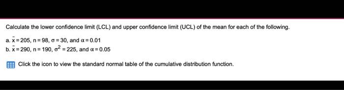 Solved Calculate the lower confidence limit (LCL) and upper | Chegg.com