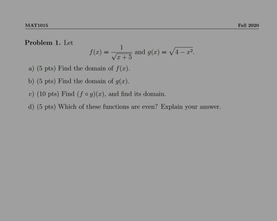 Solved Mat1015 Fall Problem 1 Let 1 G R Vr 5 A 5 Chegg Com