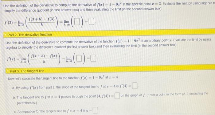 Solved Use the definition of the deviative to compute the | Chegg.com
