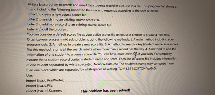 Solved Write a java program to search and insert the | Chegg.com