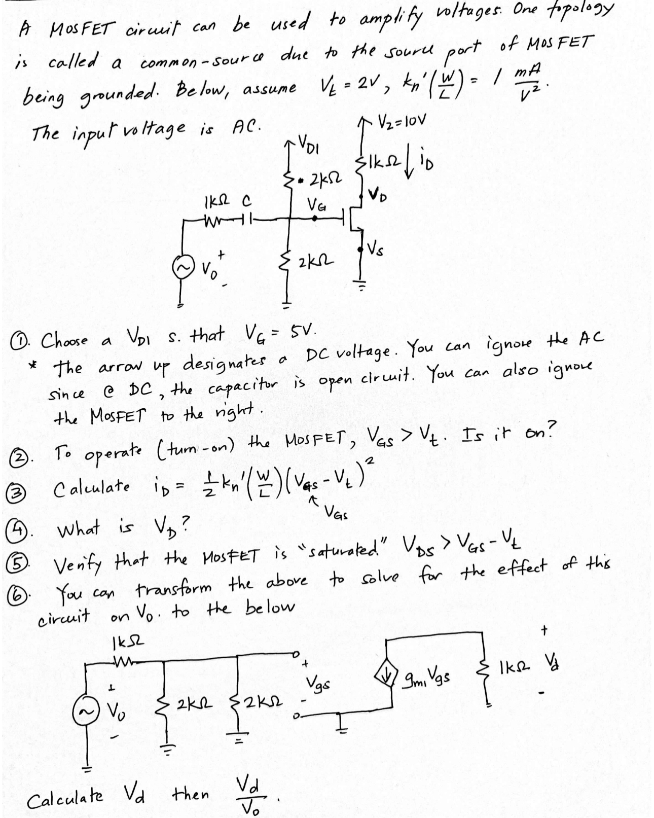 Solved A MOSFET circuit can be used to amplify voltages. One | Chegg.com